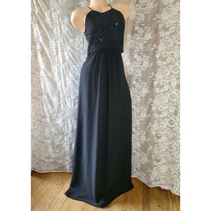 JAKE'S Long Formal Dress SPARKLING BLACK CHIFFON Crochet Sequins WOMEN'S XS